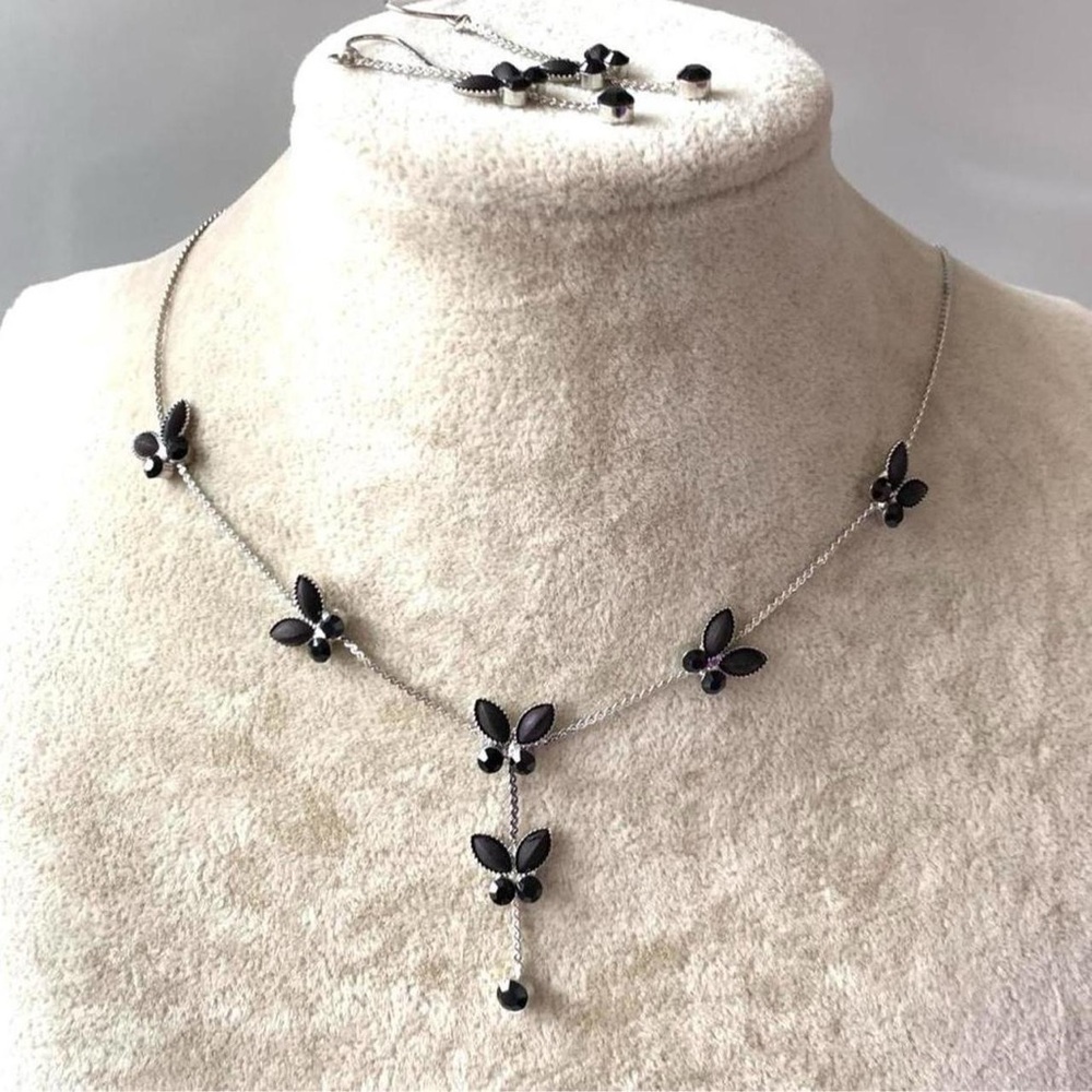 Fairy Black butterfly necklace and earrings  Y2k